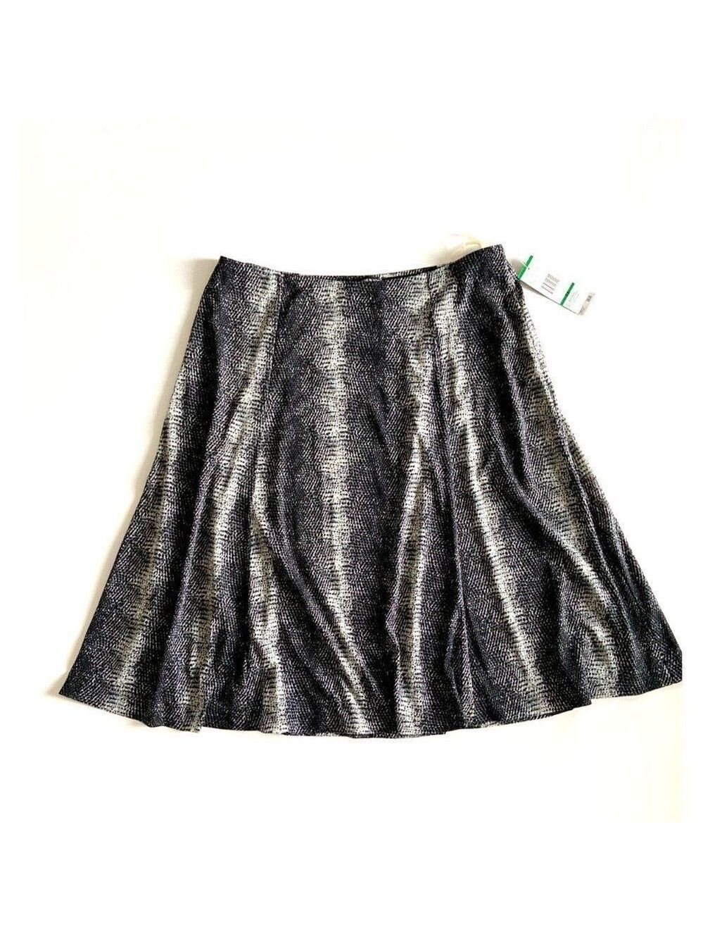 Jones New York Collection Women's Snake Print Grey Midi A-Line Skirt Siz…